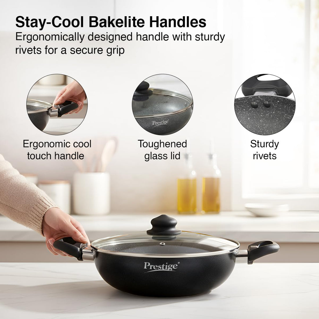 Prestige Omega Deluxe Granite Non Stick Kadhai 3.25 L | Granite Finish