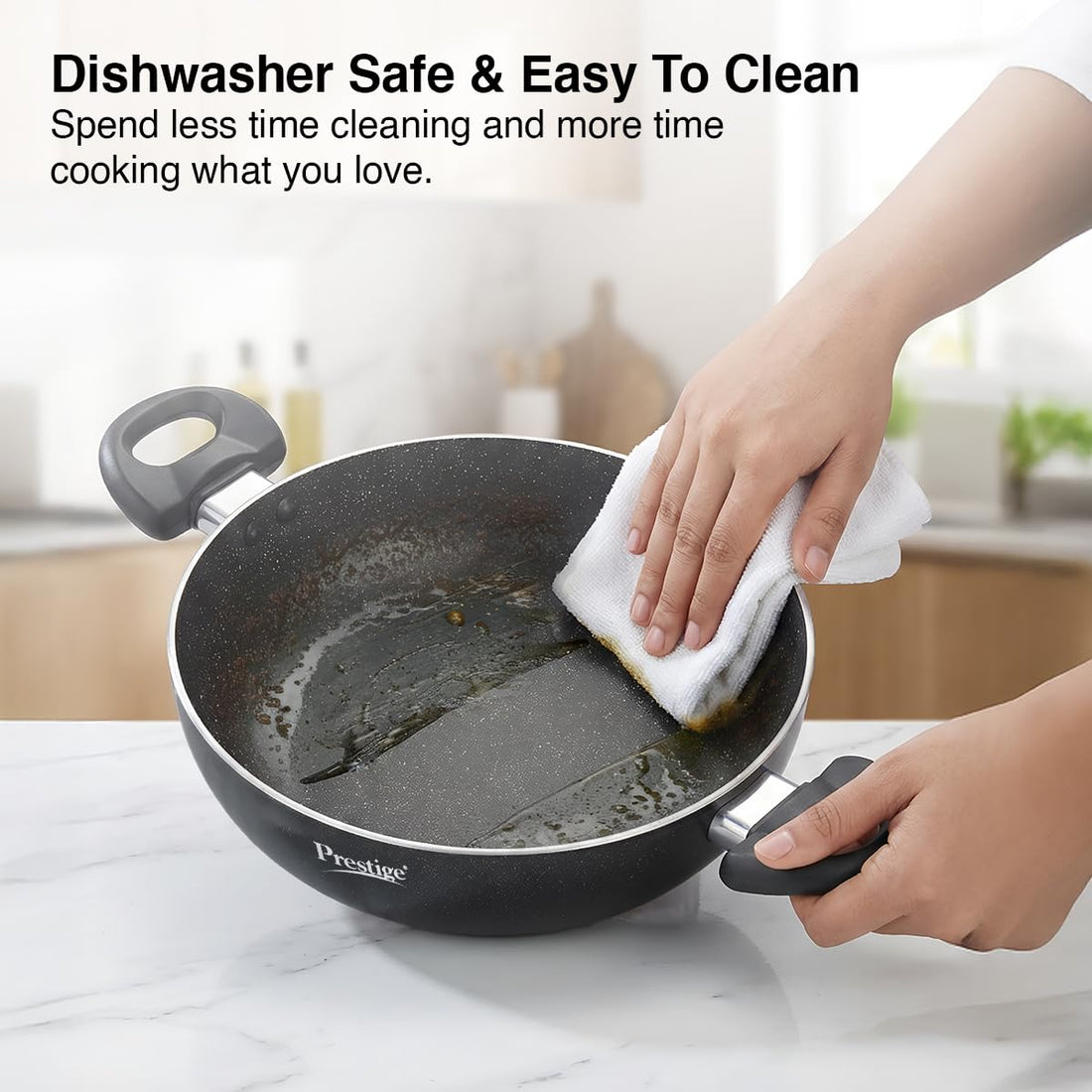 Prestige Omega Deluxe Non-Stick Kadhai - 2.4 Litre | Scratch Resistant
