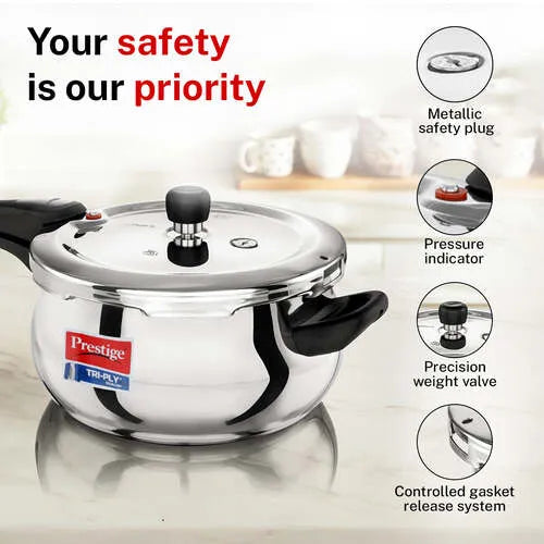 Prestige Svachh Tri-Ply Handi Pressure Cooker | Stainless Steel, Gas & Induction Compatible
