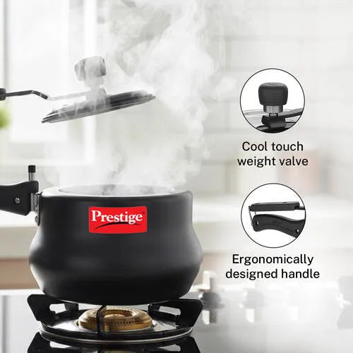 Prestige Nakshatra Plus Svachh Hard Anodised Aluminium Pressure Cooker Handi | Spillage Control
