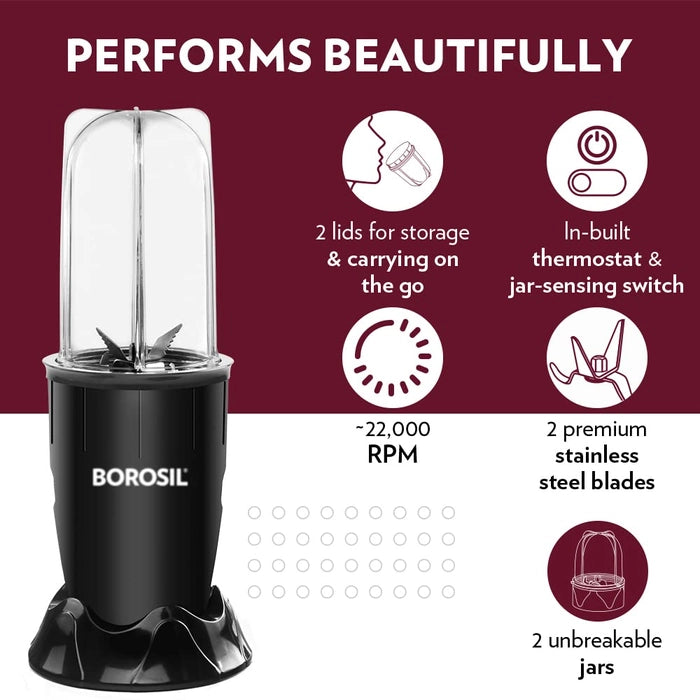 Borosil Blender & Grinder Nutrifresh PB31 – 400W Portable Mini Blender