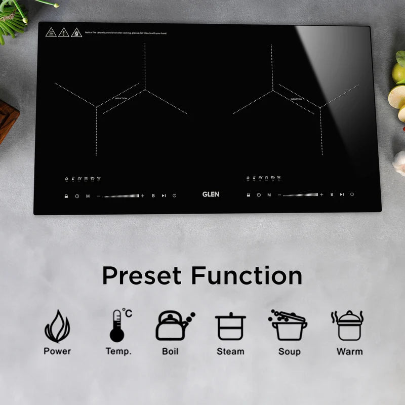Glen BH1018IC2Z 2 Zone Built-in Induction Hob – 10 Power Levels, 2000W + 2000W Power, 180-Minute Timer, Boost Function & Touch Control