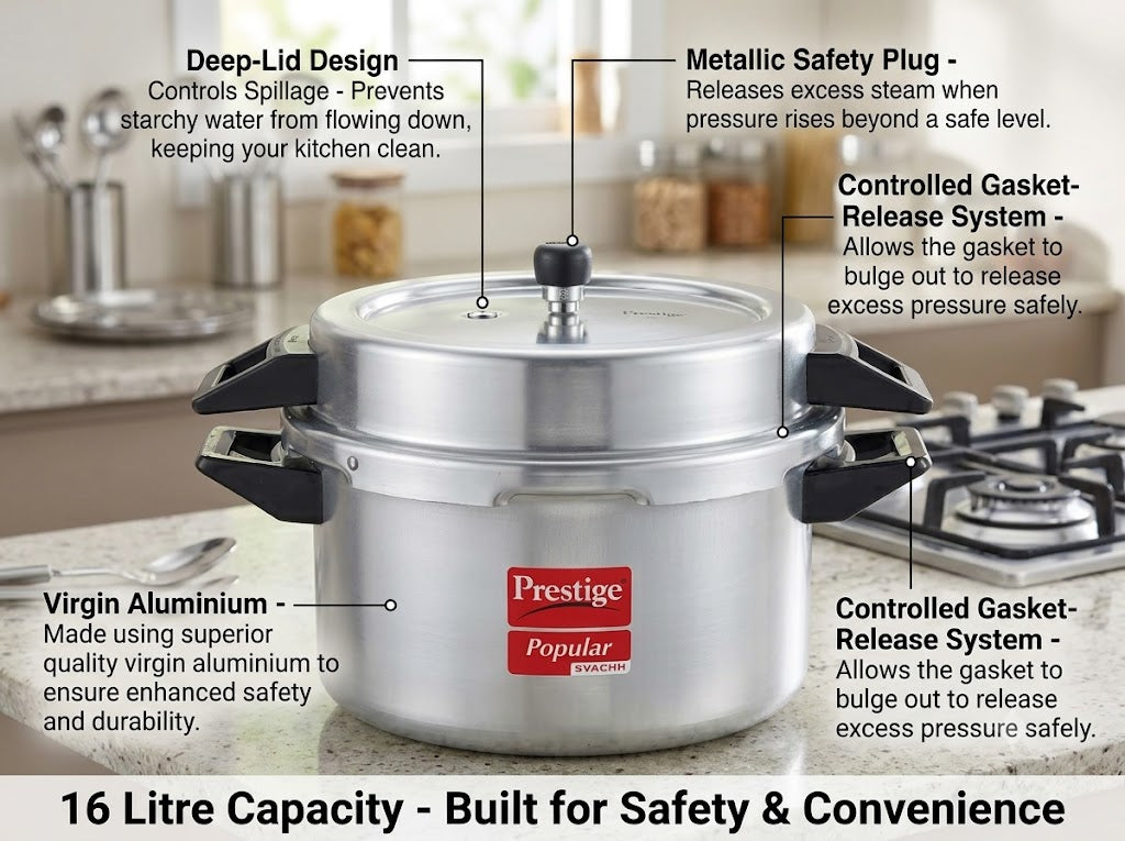 Prestige Popular Svachh Aluminium Pressure Cooker 20 L with Deep Lid