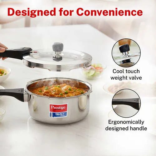 Prestige Svachh Triply Steel Pressure Cooker with Outer Lid | Induction Compatible