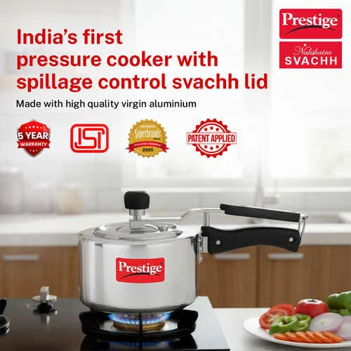 Prestige Nakshatra Svachh Aluminium Pressure Cooker | Spillage Control | Multiple Size