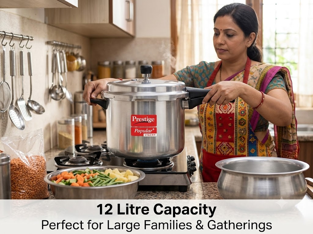 Prestige Popular Svachh Aluminium Pressure Cooker 12 L | Spillage Control
