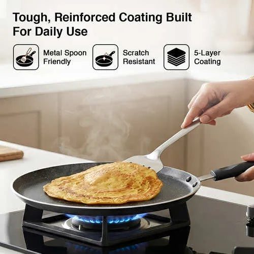 Prestige Omega Deluxe Granite 3 Piece Non-Stick Cookware Set - Fry Pan, Omni Tawa & Kadai with Lid