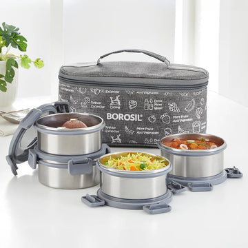 Borosil Slate Stainless Steel Lunch Box Set of 4