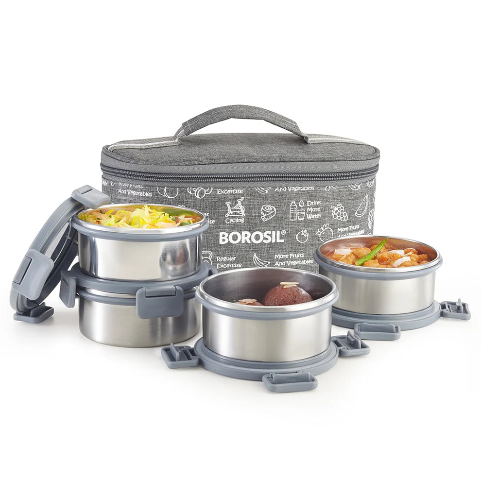 Borosil Slate Stainless Steel Lunch Box Set of 4