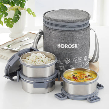 Borosil Slate Stainless Steel Lunch Box Set of 3