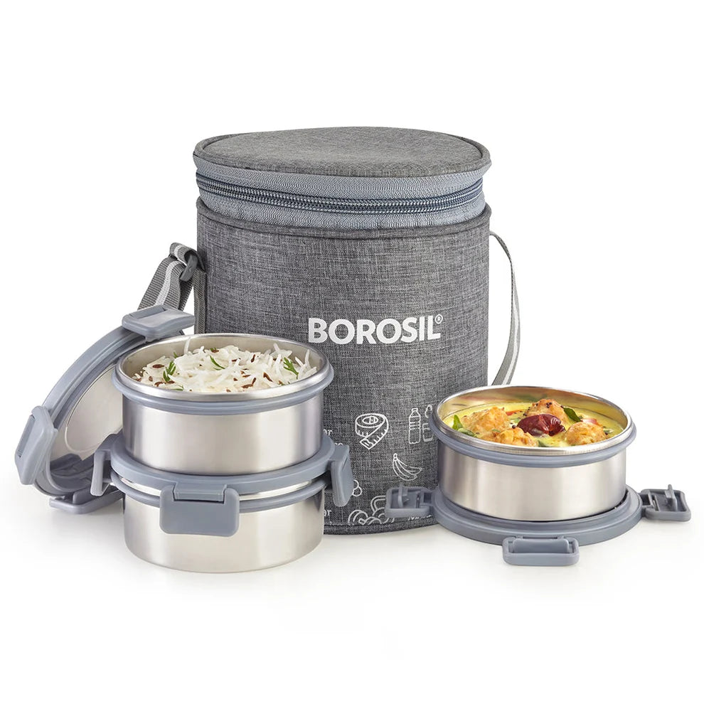 Borosil Slate Stainless Steel Lunch Box Set of 3