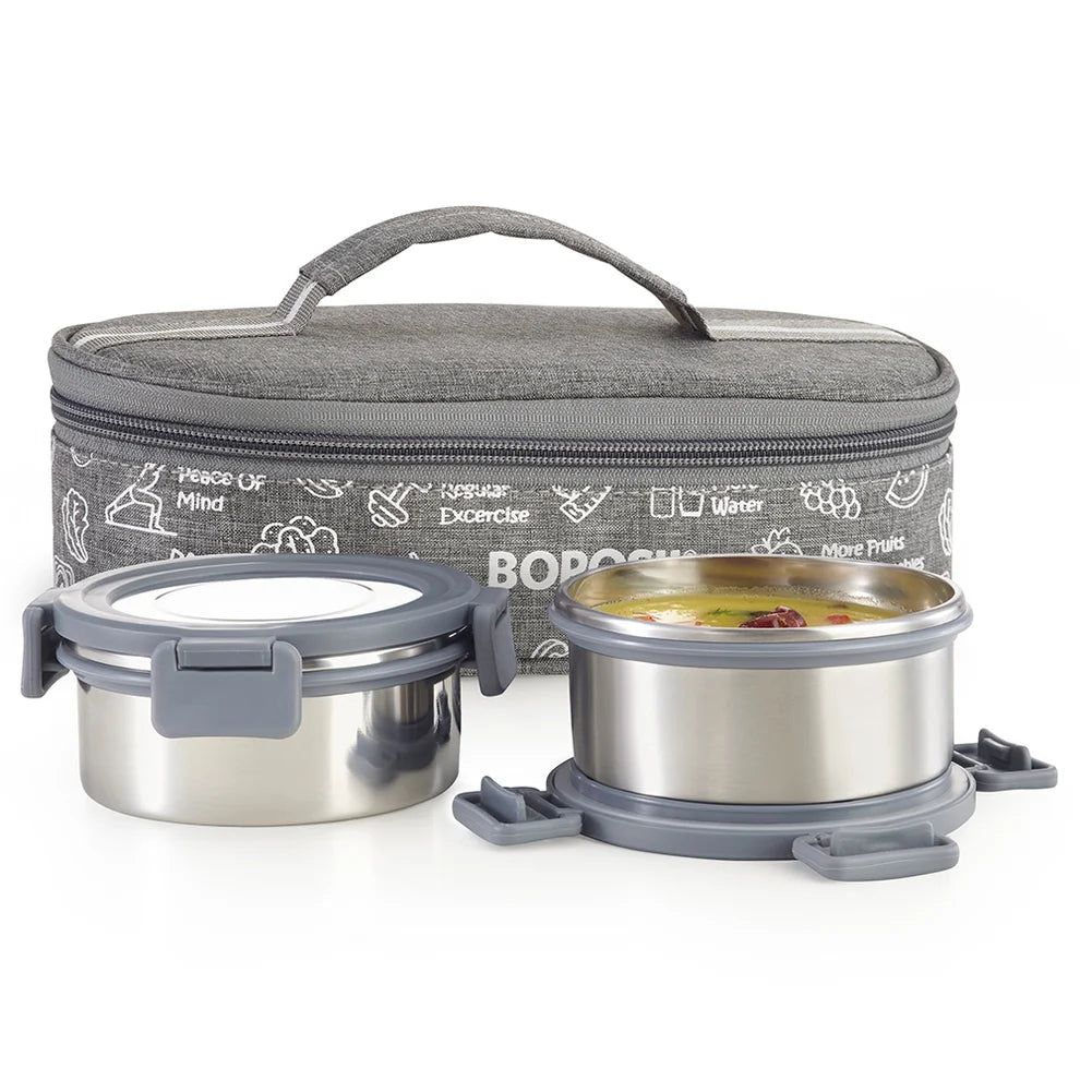 Borosil Slate Stainless Steel Lunch Box Set of 2 – Flat