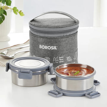 Borosil Slate Stainless Steel Lunch Box Set of 2