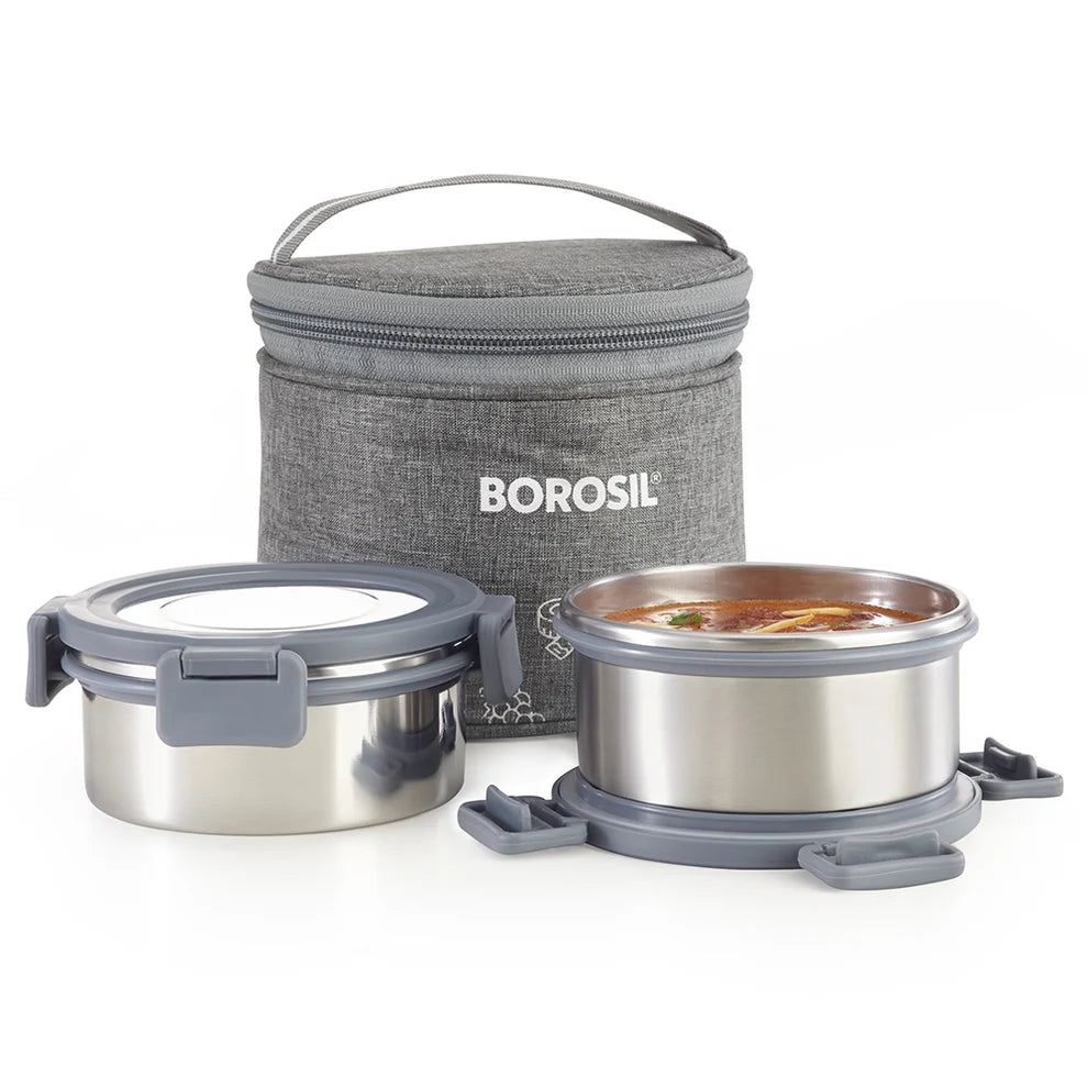 Borosil Slate Stainless Steel Lunch Box Set of 2
