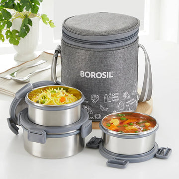 Borosil Slate Stainless Steel Lunch Box Set of 3