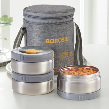 Borosil Mealmate Stainless Steel Lunch Box Set of 3