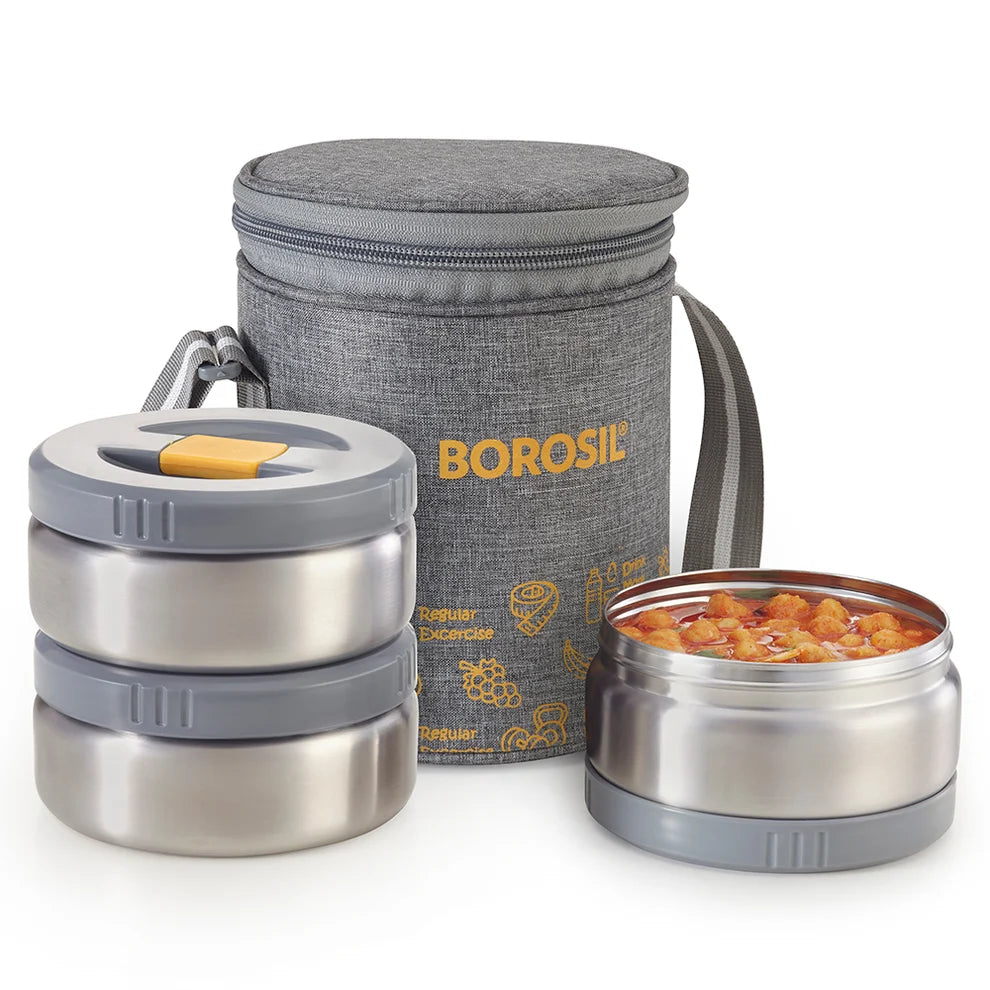 Borosil Mealmate Stainless Steel Lunch Box Set of 3