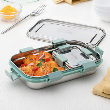 Borosil Slim Green Stainless Steel Lunch Box Set