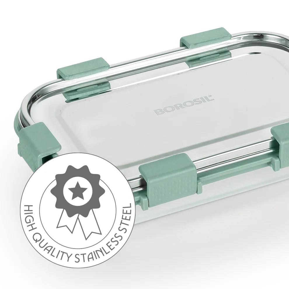 Borosil Slim Green Stainless Steel Lunch Box Set