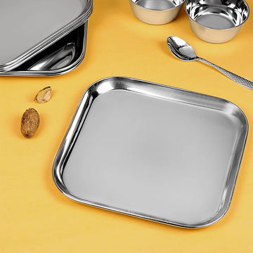 Chakmak Stainless Steel Square Snack Plate | Set of 4