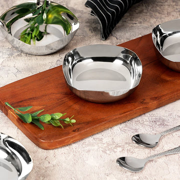 Chakmak Stainless Steel Square Pudding Bowl 6 Piece Set | Halwa Plate