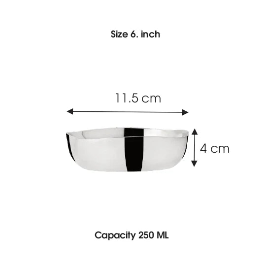 Chakmak Stainless Steel Square Pudding Bowl 6 Piece Set | Halwa Plate