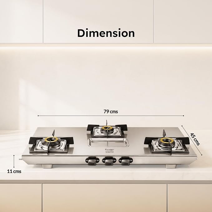 Prestige Stellora L.P. Gas Stove with Stainless Steel Body & 3 Brass Burners