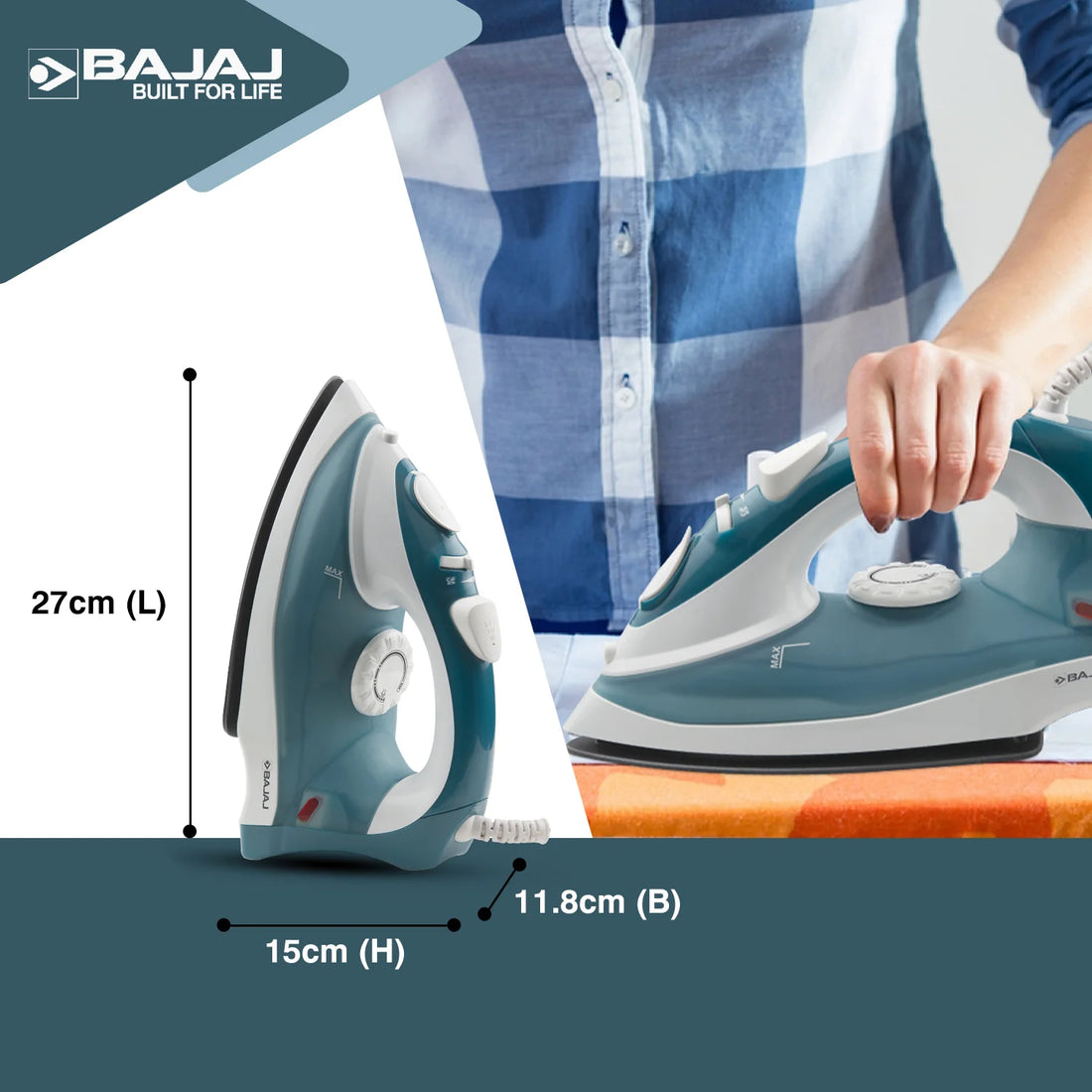 Bajaj Steam Iron MX 3 Neo non-Stick Soleplate Iron with 180ml Water Tank