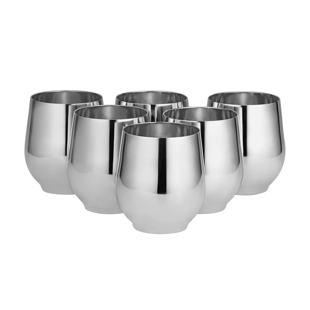 Chakmak Steel Glass Set of 6 | 400 ml Each | Stainless Steel U-Shape Drinking Glasses