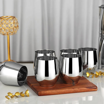 Chakmak Steel Glass Set of 6 | 400 ml Each | Stainless Steel U-Shape Drinking Glasses
