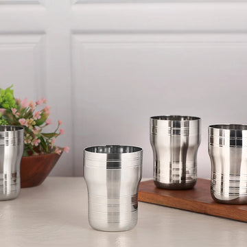 Chakmak Stainless Steel Fresca Glass Ringer | Set of 6 | Drinking Glasses