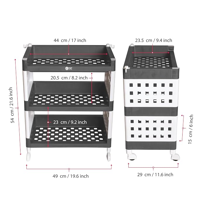 TNT The Next Trend Lexi Multi-Purpose Plastic Storage Organizer with Wheels, Grey