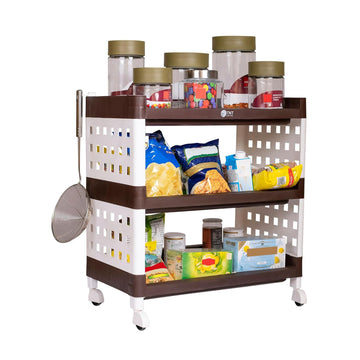 TNT The Next Trend Lexi Multi-Purpose Plastic Storage Organizer with Wheels, Brown
