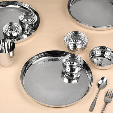 Chakmak Apple Full Hammered Stainless Steel Thali | 6 Piece Set