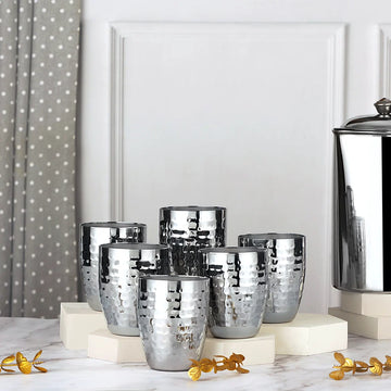 Chakmak Hammered Glass Set of 6 | 375 ml each | Stainless Steel Matka Glasses