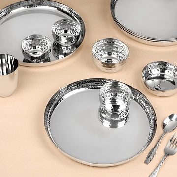 Chakmak Apple Side Hammered Stainless Steel Thali | 6 Piece Set