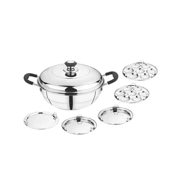Chakmak Stainless Steel Multi Kadhai with 5 Plates | Induction & Gas Compatible