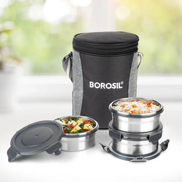 Borosil Feast Stainless Steel Tiffin Set of 3
