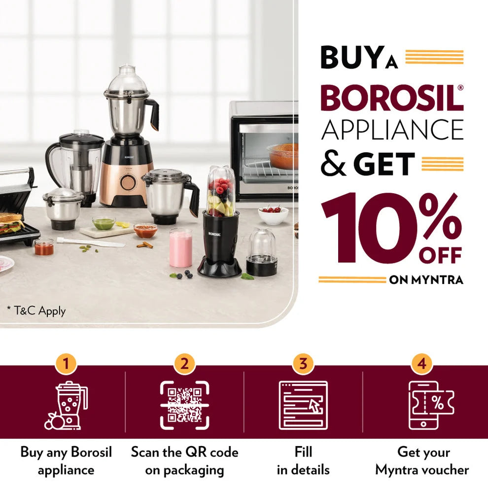 Borosil HomeStar 500W Mixer Grinder with 3 Stainless Steel Jars