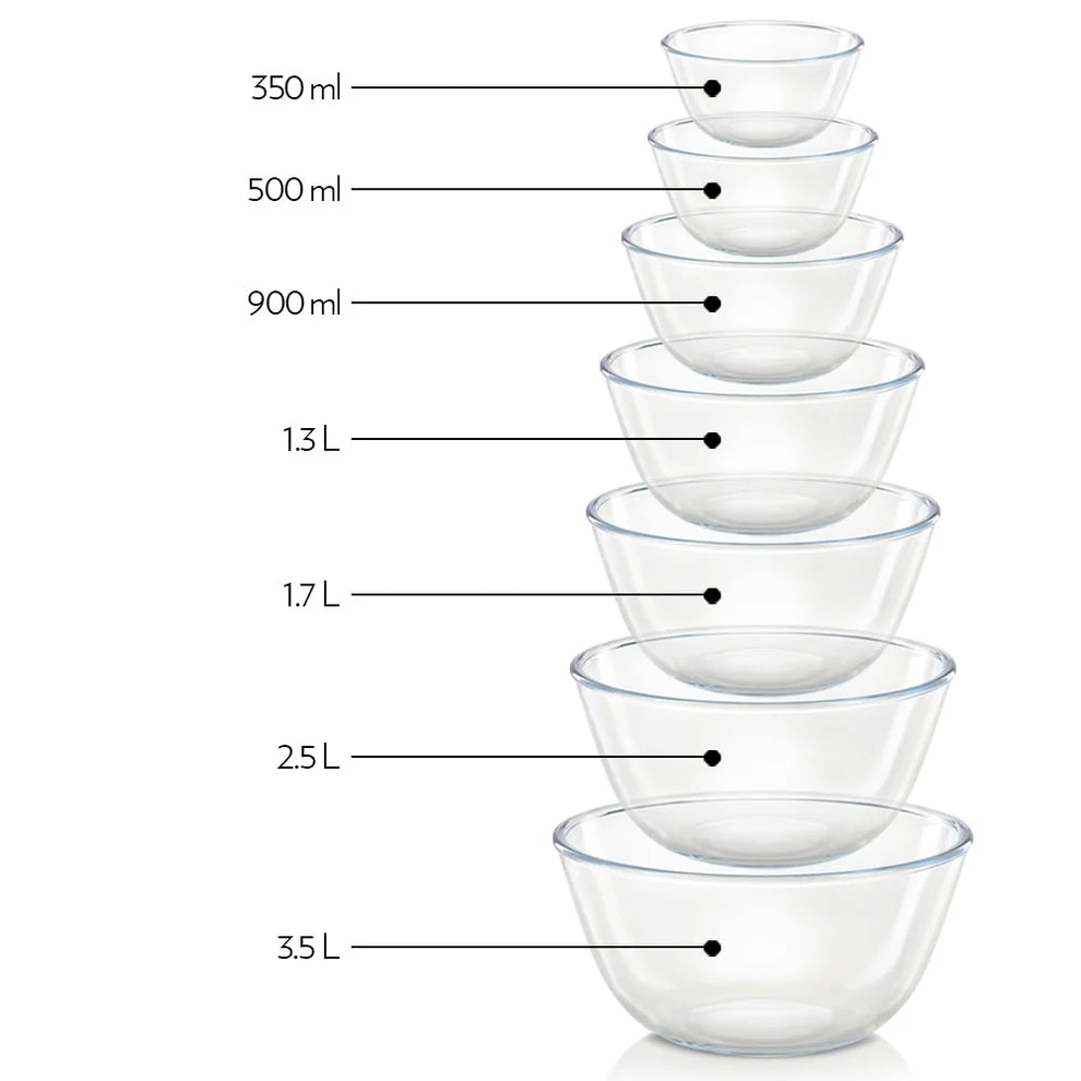 Borosil Mixing Glass Bowl with White Lid Set of 3 – 750 ml, 1 L & 1.5 L | Microwave & Oven Safe