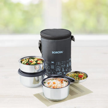 Borosil Carryfresh Stainless Steel Lunch Box Set of 3