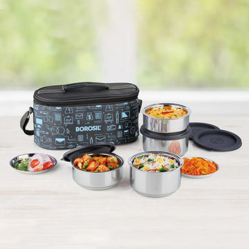 Borosil Carryfresh Insulated Stainless Steel Lunch Box Set of 4