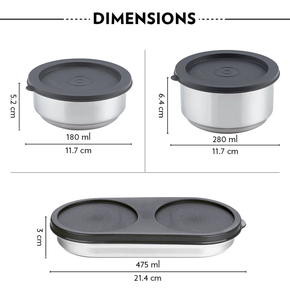Borosil Carryfresh Stainless Steel Lunch Box Set of 3