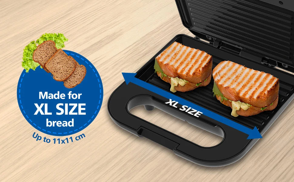 Philips HD3010/80 Sandwich Maker 800W | XL Size with Flat Grill