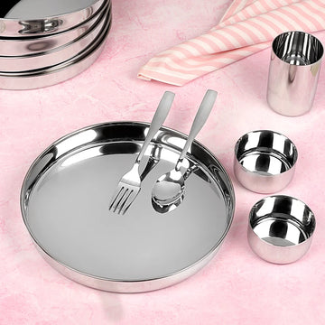 Chakmak Round Beaded Stainless Steel Thali - Set of 6