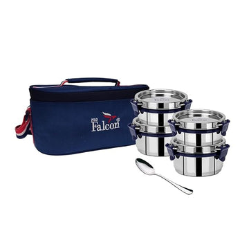 Pdd Falcon Steel EcoNxt Lunch Box Set of 4 with Insulated Bag | Blue