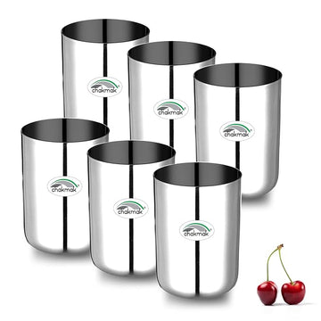 Chakmak Stainless Steel Tumbler Glass Set of 6 - Royal Glass